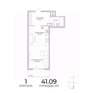 1-к квартира, строящийся дом, 41м2, 12/17 этаж