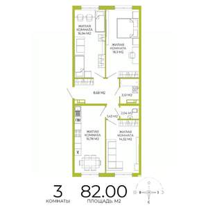 3-к квартира, строящийся дом, 82м2, 2/18 этаж