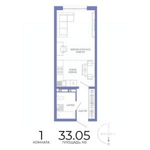 1-к квартира, строящийся дом, 33м2, 5/17 этаж