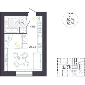 Студия квартира, строящийся дом, 31м2, 1/16 этаж