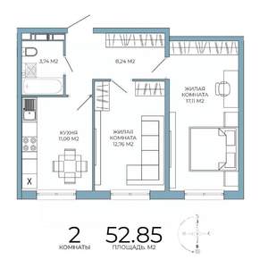 2-к квартира, вторичка, 53м2, 5/18 этаж