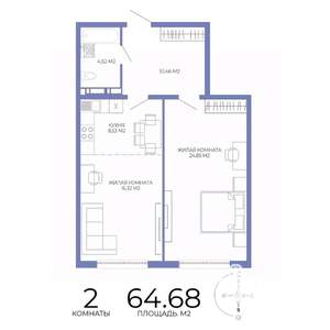 2-к квартира, строящийся дом, 65м2, 16/17 этаж