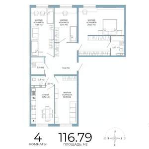 4-к квартира, строящийся дом, 117м2, 2/18 этаж