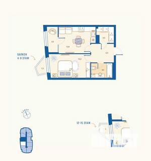 1-к квартира, вторичка, 47м2, 7/16 этаж