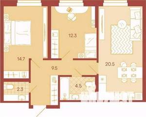 3-к квартира, вторичка, 64м2, 6/17 этаж