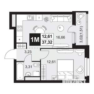 2-к квартира, вторичка, 37м2, 3/20 этаж