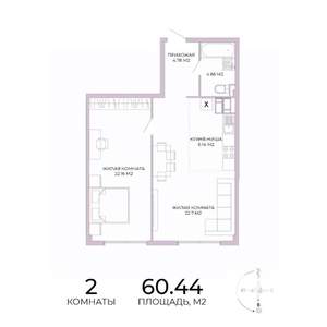 2-к квартира, вторичка, 60м2, 17/17 этаж