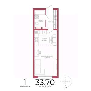 1-к квартира, строящийся дом, 34м2, 5/18 этаж