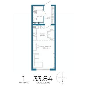 1-к квартира, строящийся дом, 34м2, 6/17 этаж