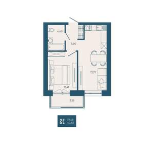 2-к квартира, вторичка, 41м2, 6/17 этаж