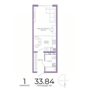 1-к квартира, строящийся дом, 34м2, 9/17 этаж