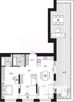 2-к квартира, вторичка, 106м2, 12/23 этаж