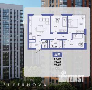 4-к квартира, сданный дом, 73м2, 7/20 этаж