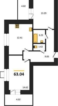 2-к квартира, вторичка, 63м2, 12/18 этаж