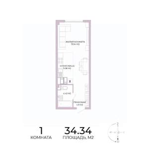 1-к квартира, строящийся дом, 34м2, 4/17 этаж