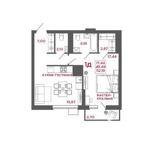 1-к квартира, вторичка, 52м2, 5/22 этаж