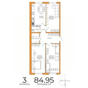 3-к квартира, строящийся дом, 85м2, 12/18 этаж