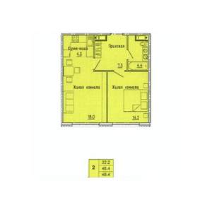 2-к квартира, строящийся дом, 48м2, 11/18 этаж
