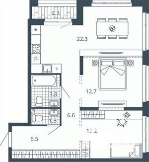 2-к квартира, вторичка, 68м2, 9/24 этаж