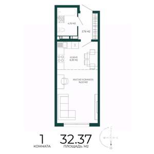 1-к квартира, строящийся дом, 32м2, 17/17 этаж