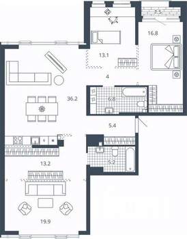 3-к квартира, вторичка, 121м2, 10/24 этаж