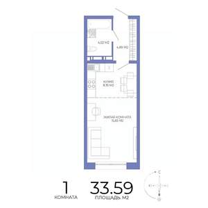 1-к квартира, строящийся дом, 34м2, 2/17 этаж