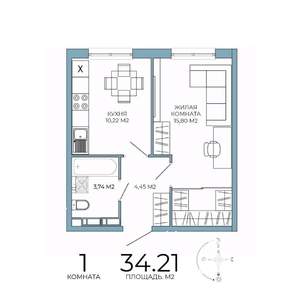 1-к квартира, вторичка, 34м2, 12/18 этаж