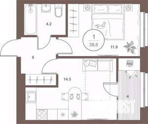 1-к квартира, вторичка, 39м2, 9/16 этаж