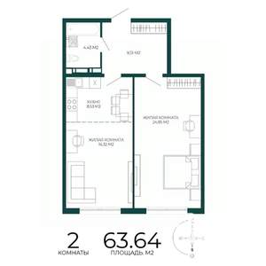 2-к квартира, строящийся дом, 64м2, 10/17 этаж