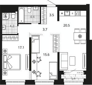 2-к квартира, вторичка, 70м2, 13/24 этаж