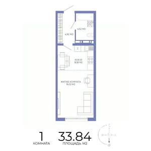 1-к квартира, строящийся дом, 34м2, 11/17 этаж