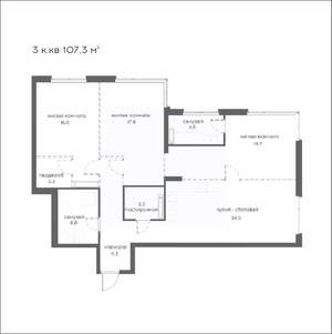 3-к квартира, вторичка, 107м2, 3/21 этаж