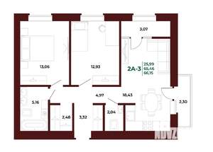 2-к квартира, вторичка, 68м2, 17/17 этаж