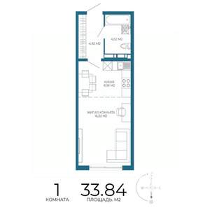 1-к квартира, строящийся дом, 34м2, 7/17 этаж