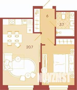 2-к квартира, вторичка, 42м2, 8/17 этаж