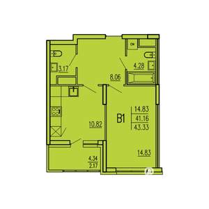 1-к квартира, вторичка, 43м2, 9/17 этаж
