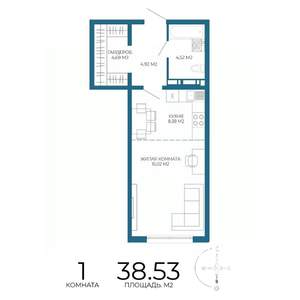 1-к квартира, строящийся дом, 39м2, 7/17 этаж
