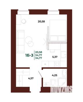 1-к квартира, вторичка, 35м2, 14/17 этаж