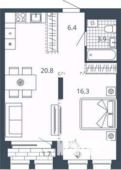 1-к квартира, вторичка, 50м2, 6/24 этаж
