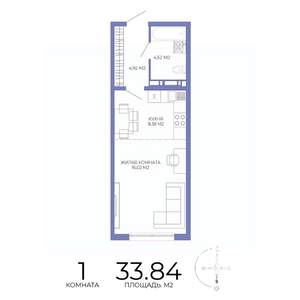 1-к квартира, строящийся дом, 34м2, 8/17 этаж