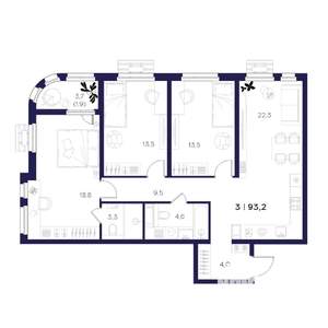 3-к квартира, вторичка, 93м2, 12/16 этаж