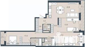 3-к квартира, вторичка, 106м2, 14/23 этаж