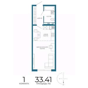 1-к квартира, строящийся дом, 33м2, 2/17 этаж