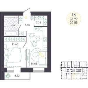 1-к квартира, вторичка, 40м2, 13/16 этаж