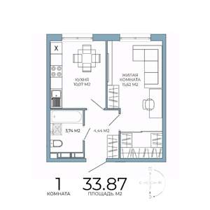 1-к квартира, строящийся дом, 34м2, 2/18 этаж