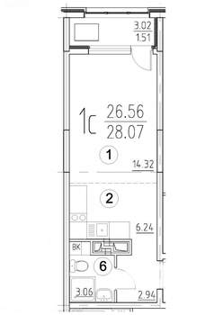 Студия квартира, вторичка, 30м2, 12/18 этаж