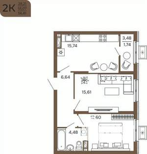 2-к квартира, вторичка, 57м2, 10/17 этаж