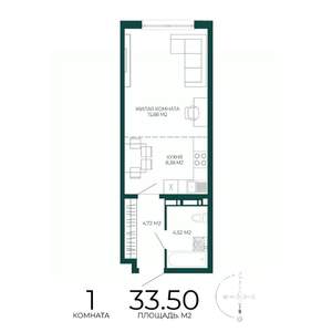 1-к квартира, строящийся дом, 34м2, 4/17 этаж