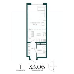 1-к квартира, строящийся дом, 33м2, 15/17 этаж