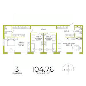 3-к квартира, вторичка, 105м2, 3/18 этаж